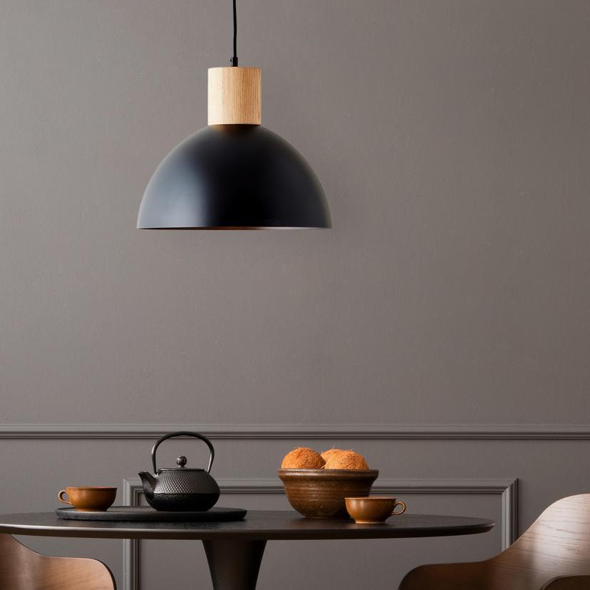 Pendelleuchte Emil, schwarz/braun, 120 x 34 cm, Holz Pendel-lampe, dimmbar