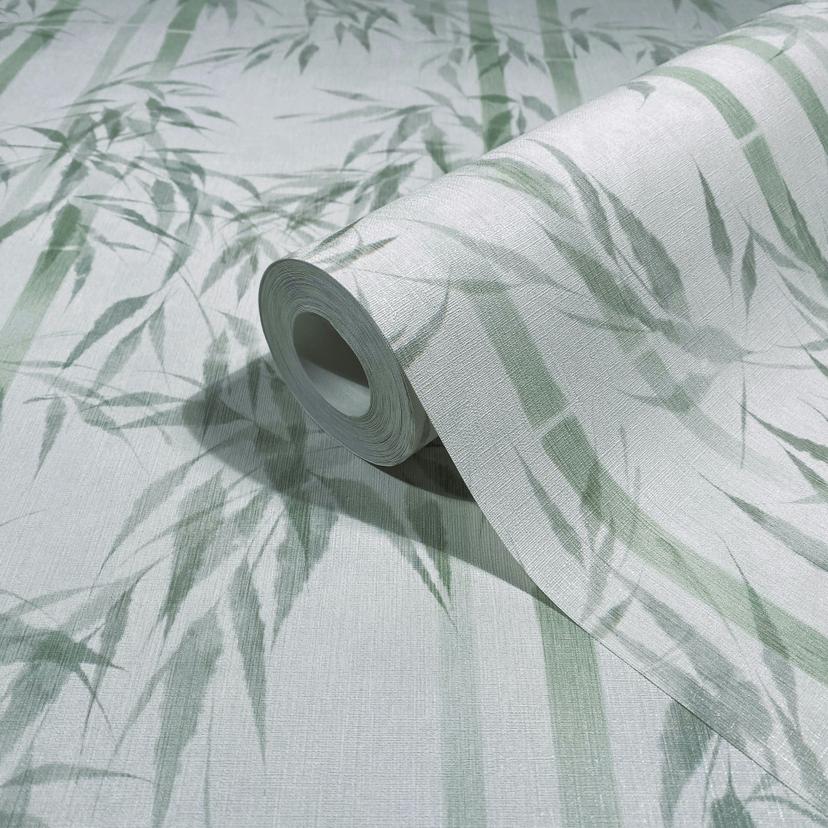 Papel pintado no tejido de hojas de bambú verde naturaleza floral