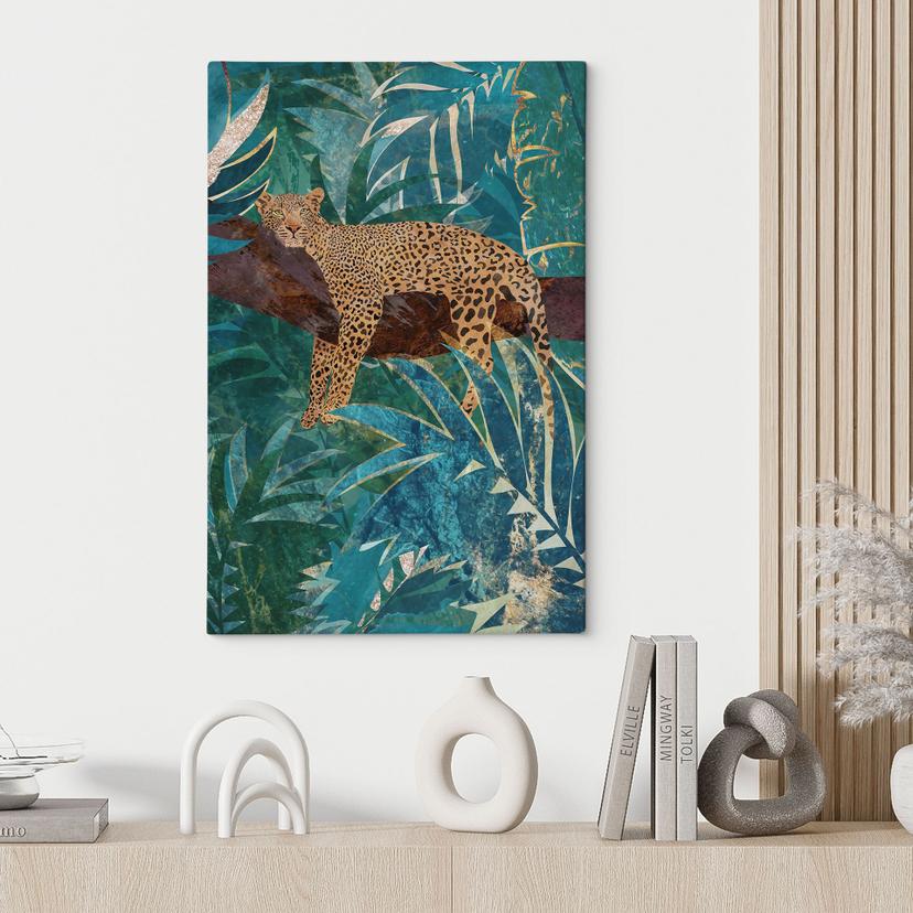 Stampe su tela con leopardo nella giungla verde smeraldo - Manovski