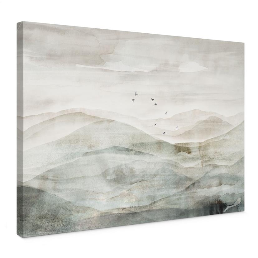 Canvas schilderij Nevelig berglandschap aquarel - Ms Tiff