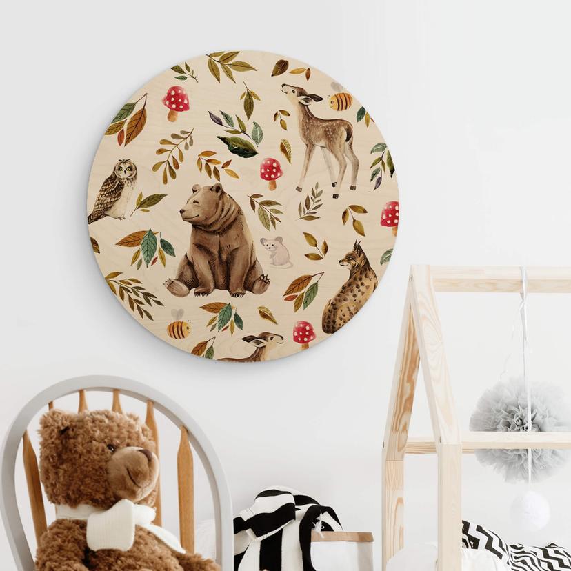 Tableau en bois UN Designs - Des couleurs dans la forêt - Rond