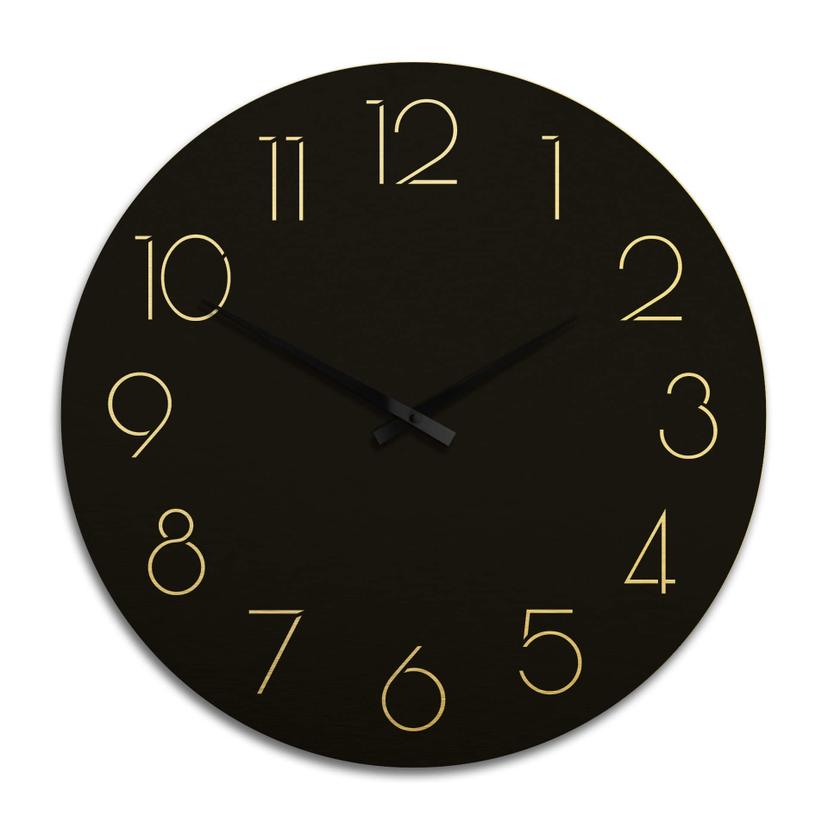 Horloge murale XXL en Alu-Dibond - Dorée - Moderne noire avec chiffres - Ø 70 cm