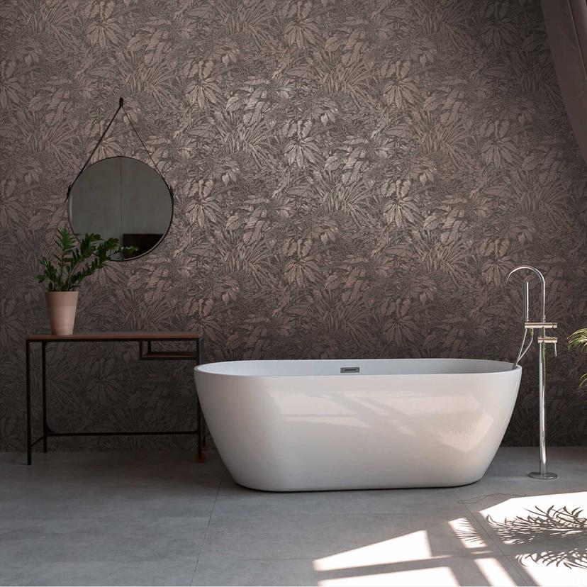 Monokromt bladtapet i grå - non-woven tapet med botanisk design