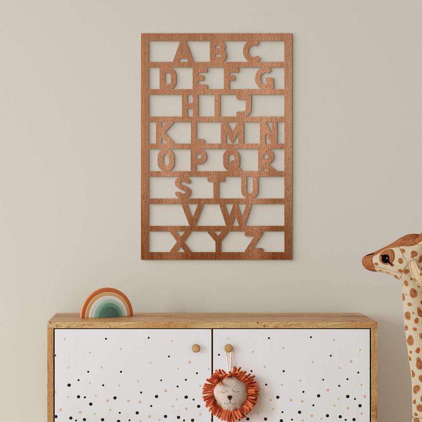 Decoración en madera caoba - Abecedario ABC