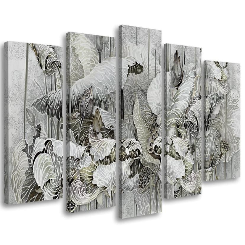 5 stykke lærredstryk, Saint Lotus-blomster