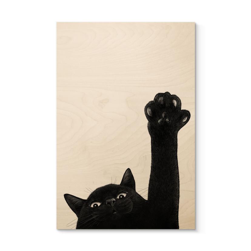 Holzbild Zeig mir deine Pfote Katze - Korenkova