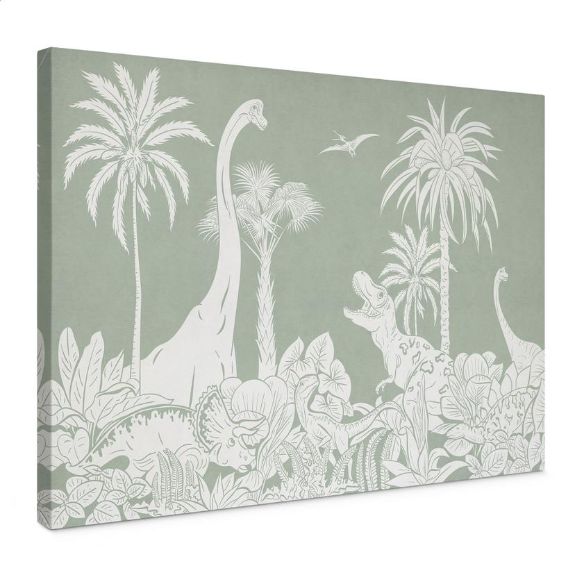 Canvasbillede Grønne urtidsverdener - Dinosaurer under palmer - Kikki Belle