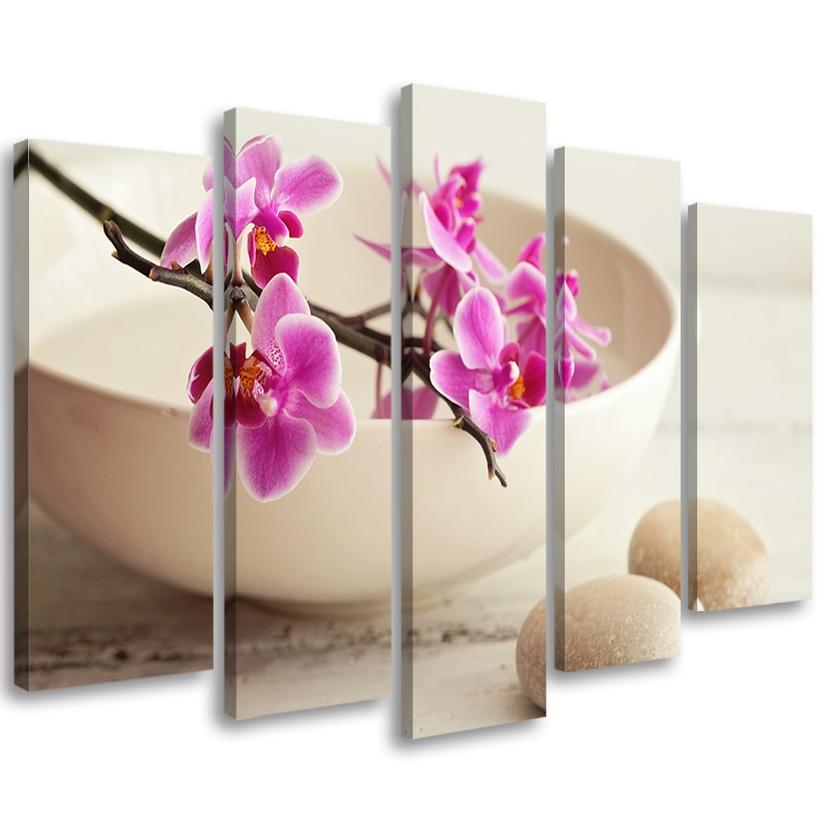 5 stykke lærredsprint, Orchid Bowl Flowers Beige
