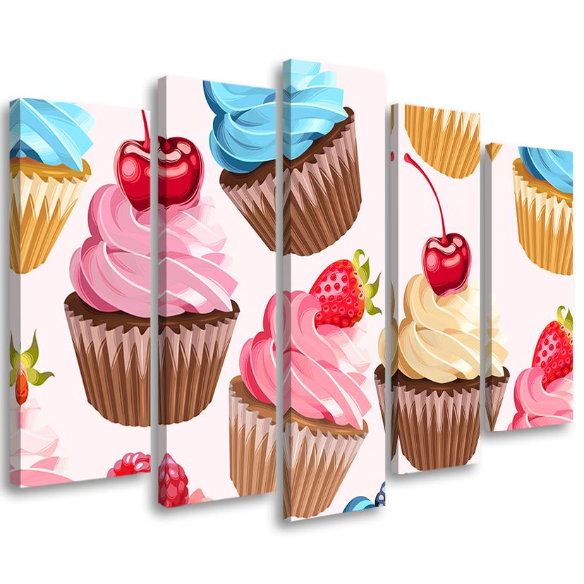 5 stykke lærredsprint Candy Cupcakes