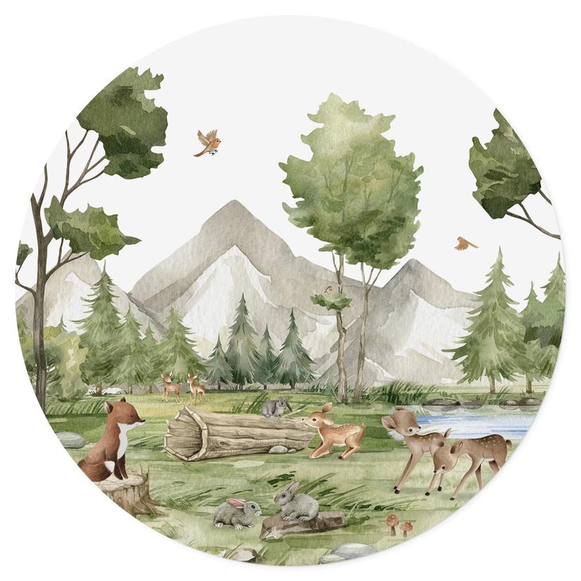 Kinderzimmer Wandtattoo Oliver Robins - Niedliche Tiere im Wald - Rund