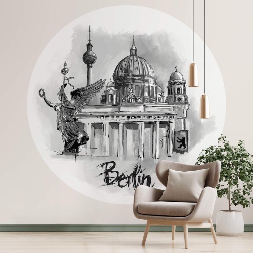 Fototapet - Rundt Love your City - Berlin Sort og hvid - vliesetapet/selvklæbende non-woven tapet