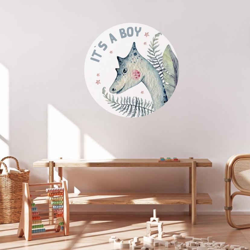 Sticker mural Kvilis - Dinosaure - It's a boy - Rond