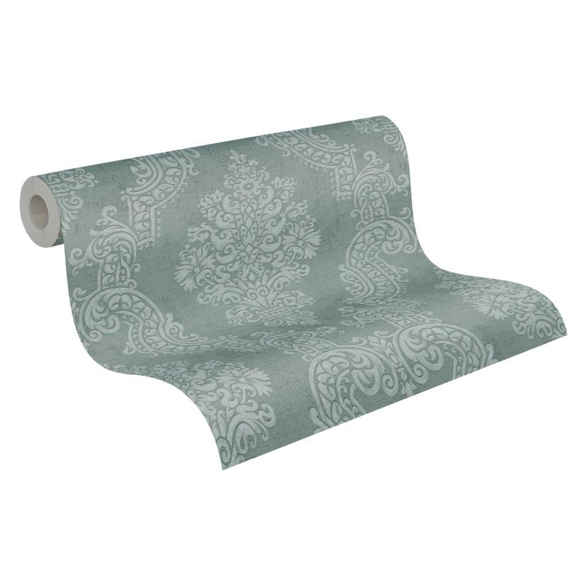 Carta da parati ornamentale barocca in argento menta - Carta da parati in tessuto non tessuto con ri