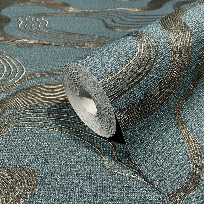 grafisk tapet, non-woven tapet Kumano blå
