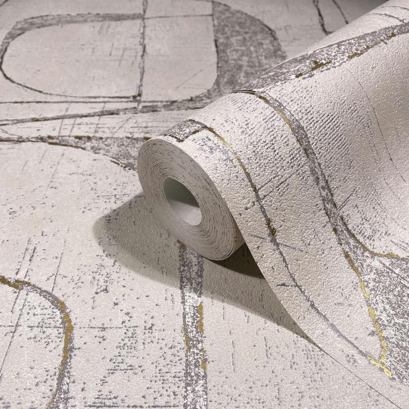 Non-woven tapet i beige glansiga geometriska former grafisk modern