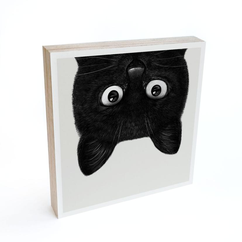Tableau sur bois à poser Chat noir à l'envers - Korenkova