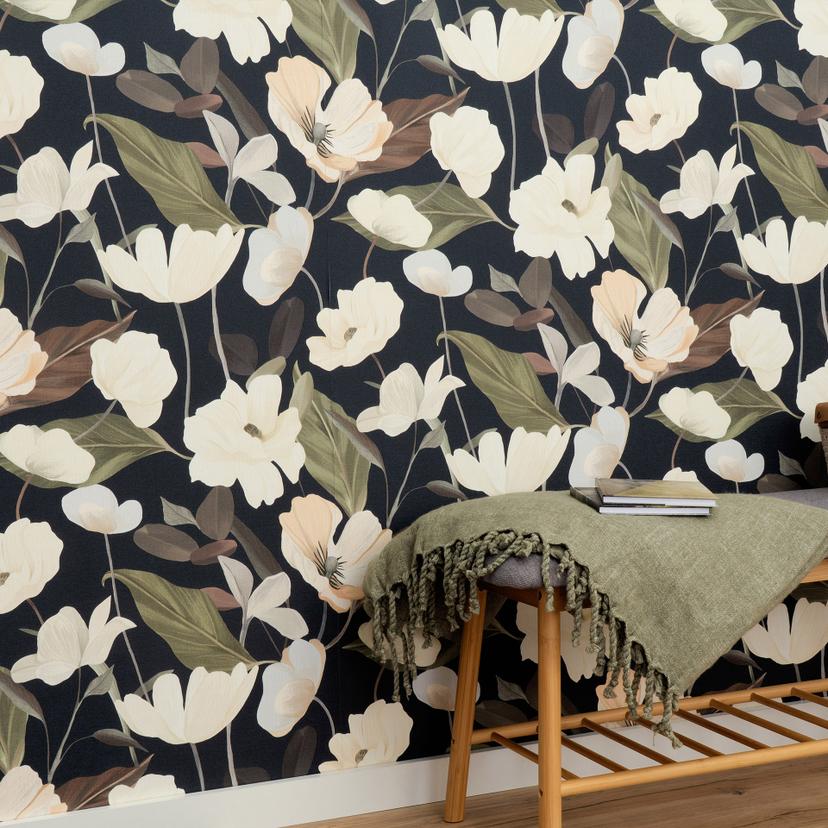 Ikke-vævet tapet, blomstermotiv tapet Secret Garden sort