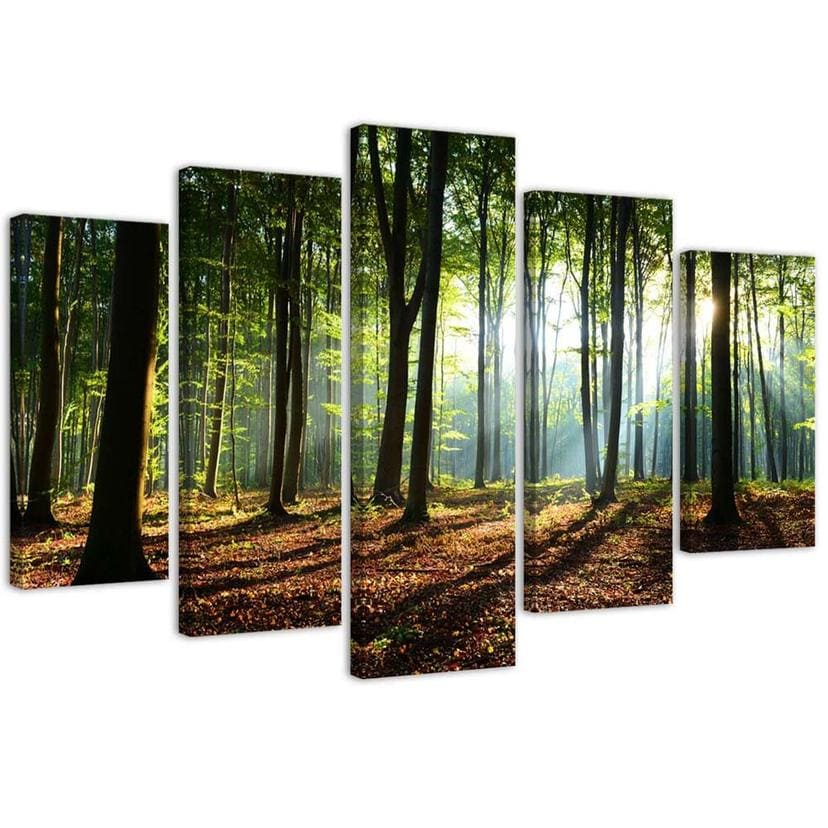 Impression sur toile en 5 parties, nature vert forêt