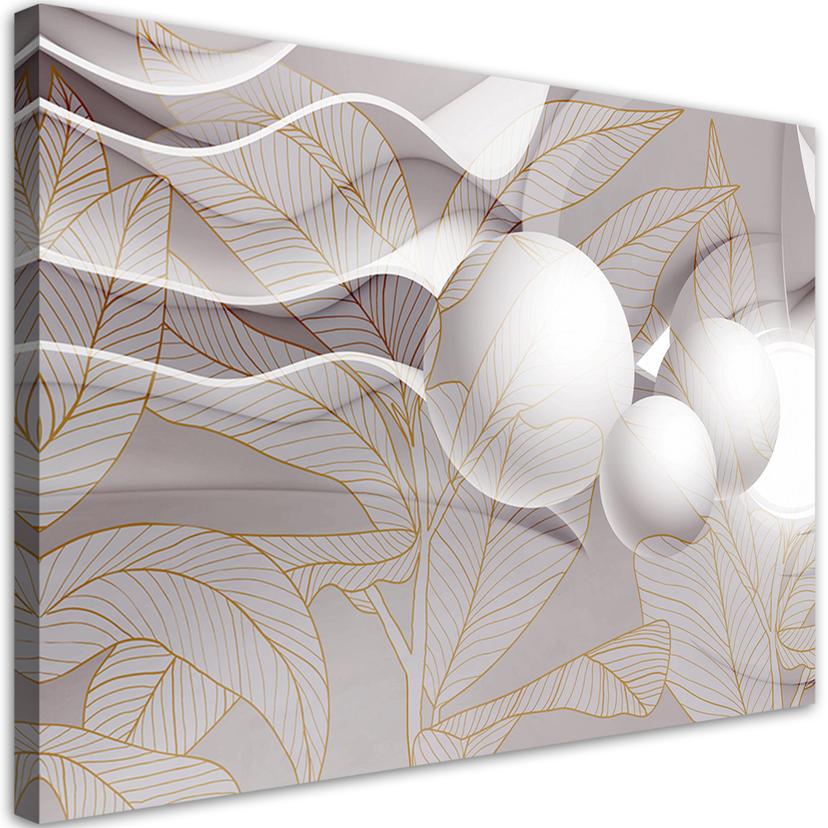 Canvasbillede, gyldne blade og 3D-kugler