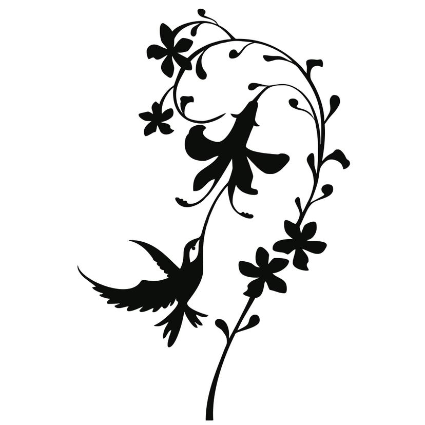 Adesivo murale - Fiore con colibrì