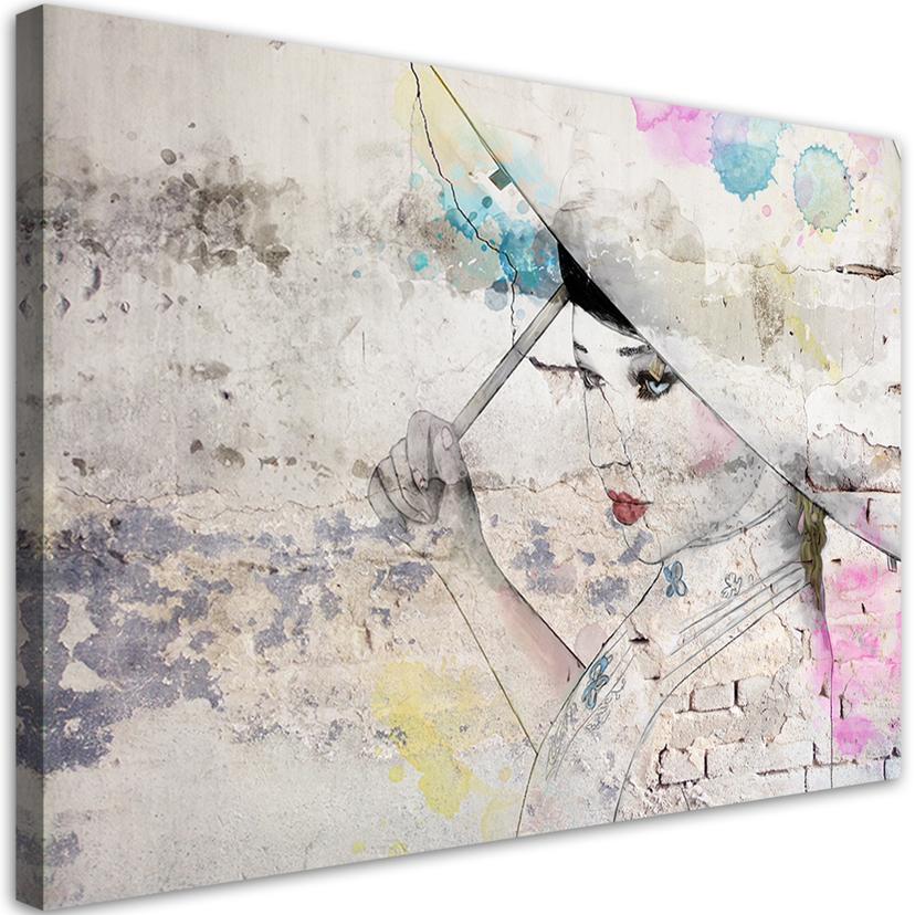 Canvasbillede, Geisha med paraply