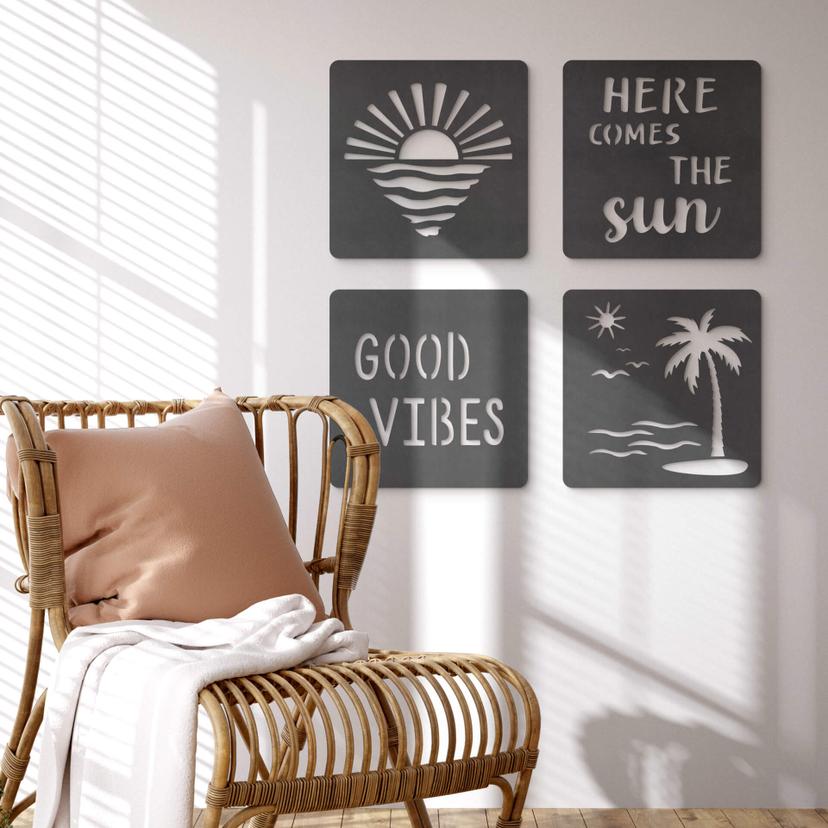 MDF-dekoration Sun, Sea, Beach and Palm Trees