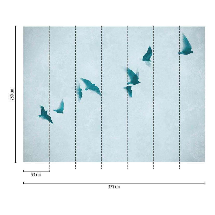 Pájaros volando sobre azul claro - Fotomural de naturaleza con motivo de pájaros suaves