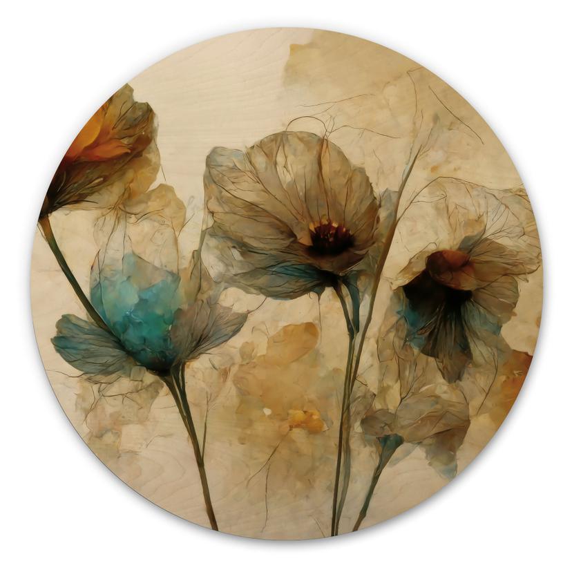 Holzbild Trockenblumen Mohn im Vintage-Look - Treechild - Rund
