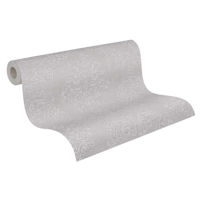 Carta da parati barocca ornamento grigio chiaro argento - Carta da parati in tessuto non tessuto nob