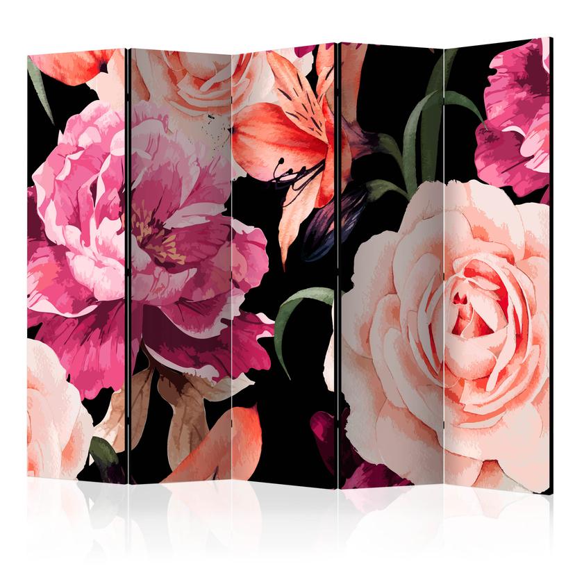 Paravent Séparation de pièce - Bouquet de roses d'amour , 5 pièces - 225x172 cm