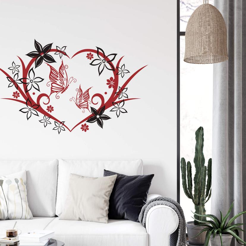 Sticker mural - Vrille de fleurs 6 Cœur (bicolore)