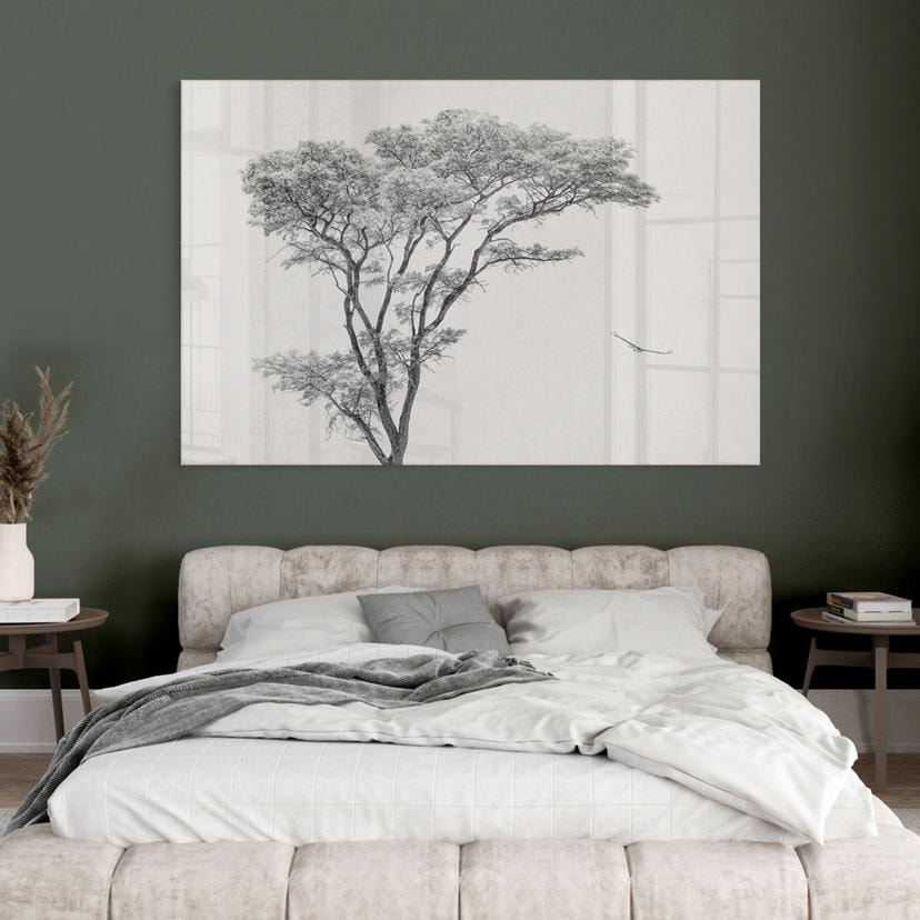 Tableau en verre acrylique Arbre minimaliste dans un paysage calme - Flour