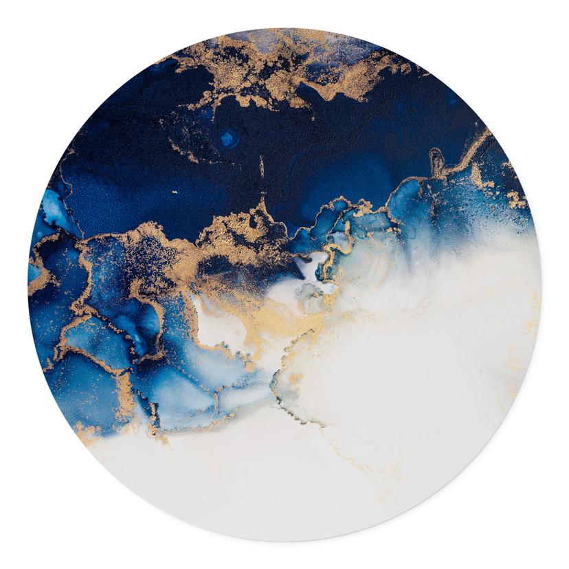 Adesivo murale astratto in marmo con effetto blu e oro - Rotondo