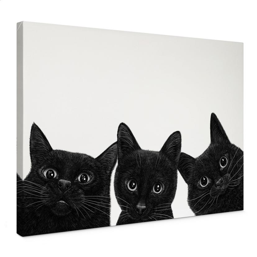 Leinwandbild Schwarzes Katzen Trio - Korenkova