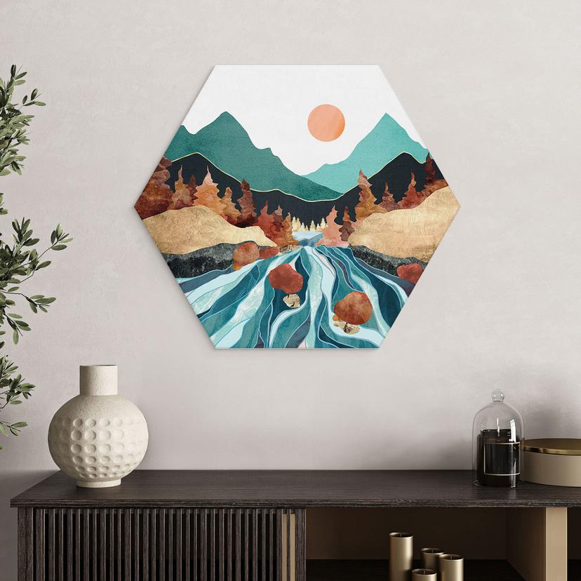 Esagono Alu-Dibond Fiume di montagna - SpaceFrog Designs