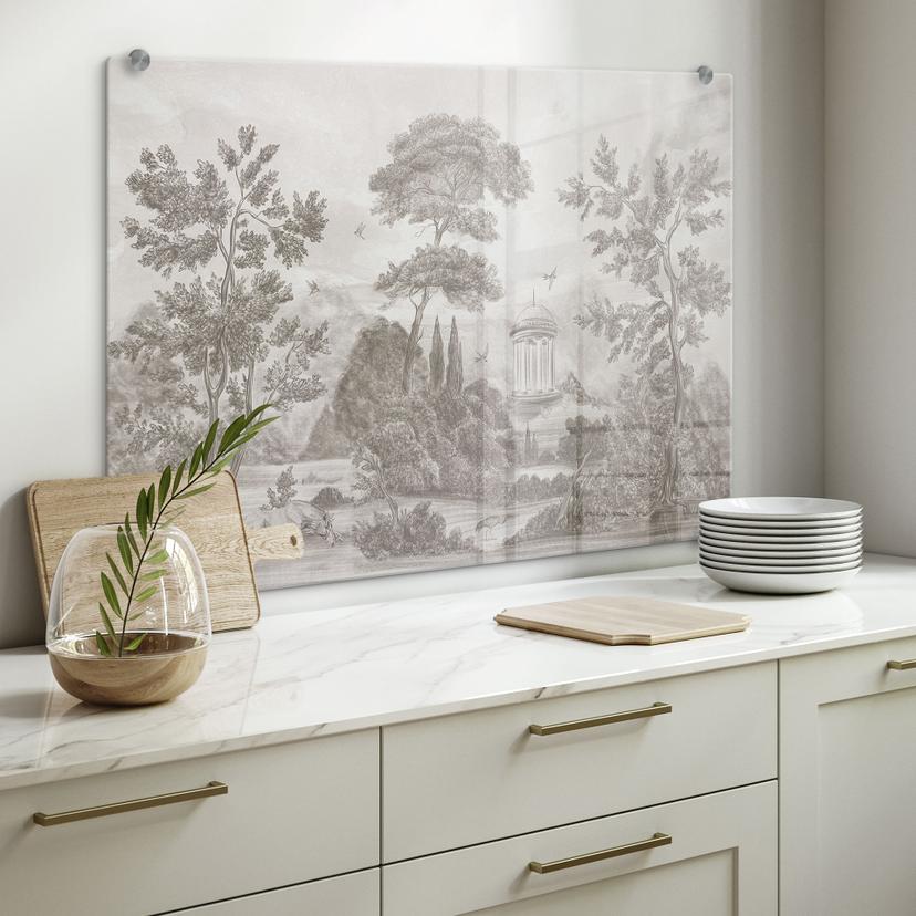 Spatscherm landschap met tuinlandschap in beige - Ms Tiff