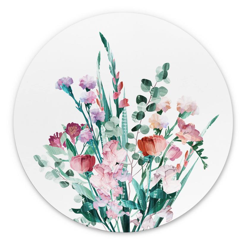 Buket af vilde blomster i foråret - Goed Blauw - rund – print på aluminium (Alu-Dibond)