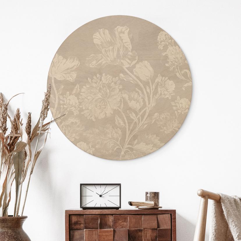Cuadro de madera Flores silvestres en tiza Beige - Decoración Floral - Redondo