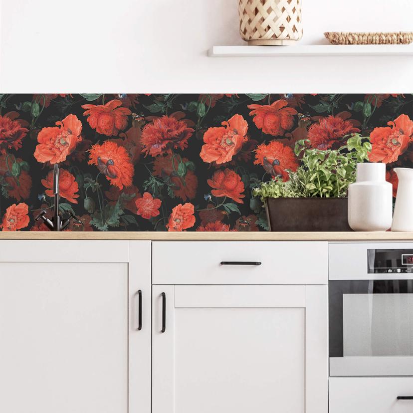 Revêtement mural pour cuisine UN Designs - Fleurs rouges