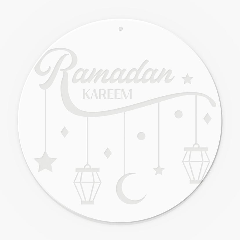 Acrylglasbild, Fensterbild zum Aufhängen Ramadan Kareem - Mond Sterne Laternen - Rund