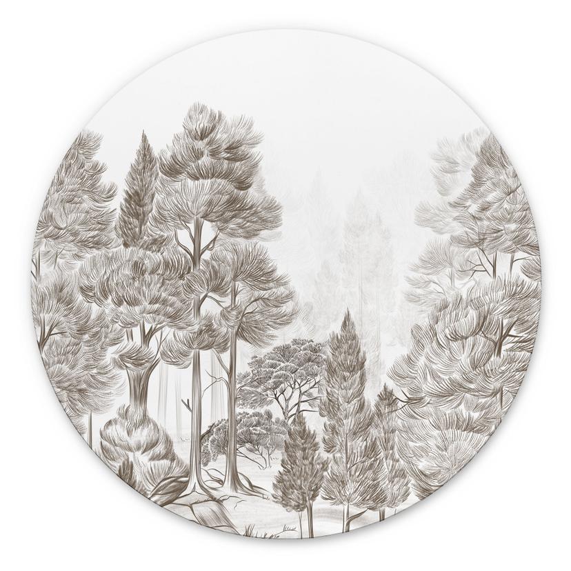 Wanddecoratie Bos met boslandschap in beige - Ms Tiff - Alu-Dibond Rond