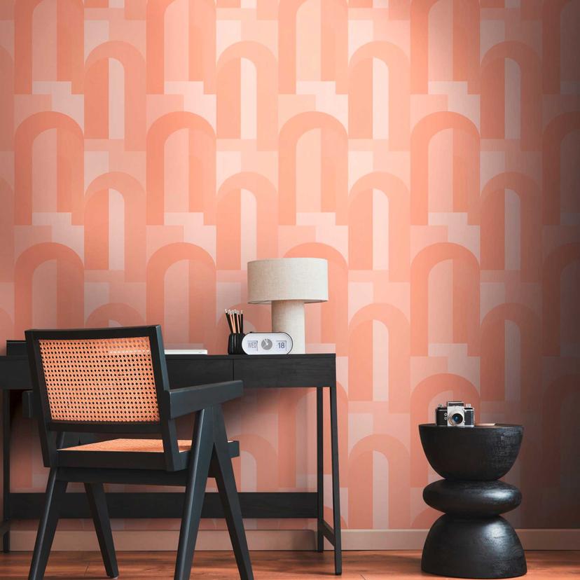 Art deco-stil grafisk tapet orange beige - tapet med retromønster