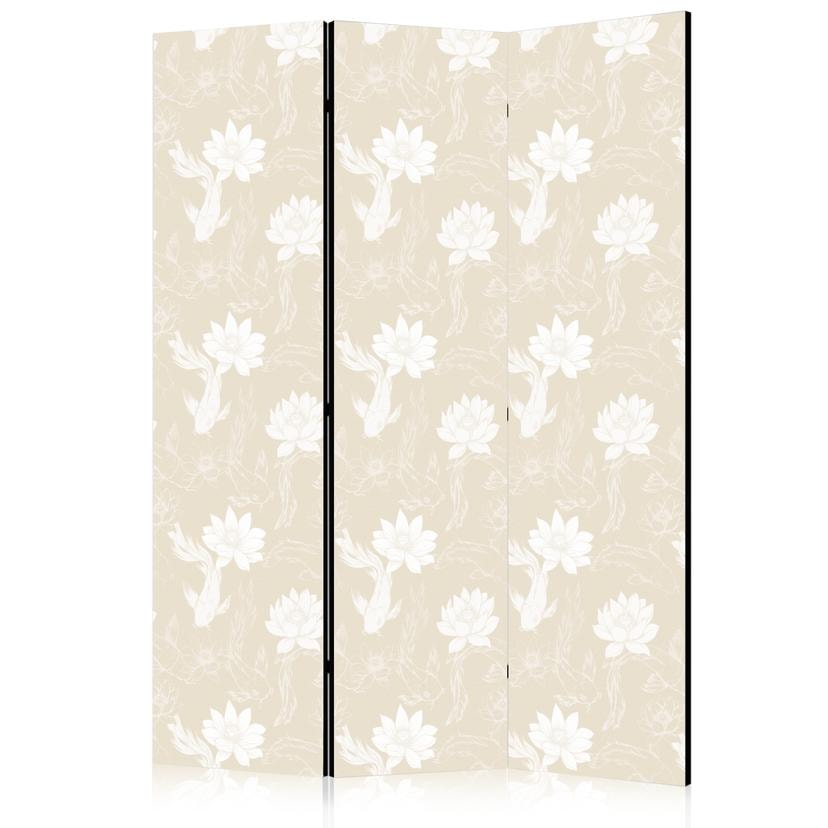 Paravent, Raumteiler freistehend, Trennwand - Fish and Water Lilies on a Delicate Sand-Beige Backgro