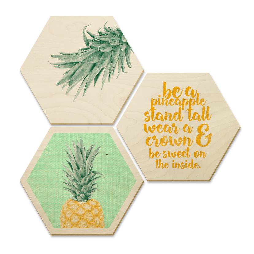 Hexagone - Bois placage de bouleau - Ananas (Set de 3)