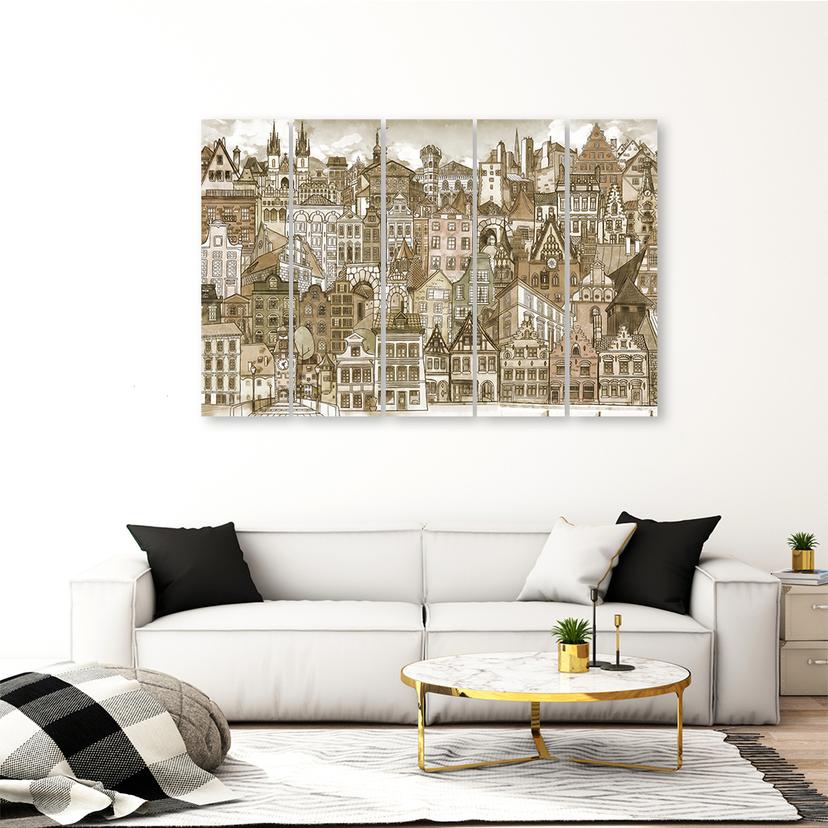 Stampa su tela 5 pezzi, Città felice