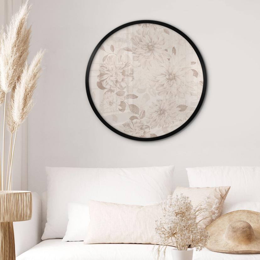 Poster Dalie Shabby Chic Beige - Decorazioni floreali - Rotondo