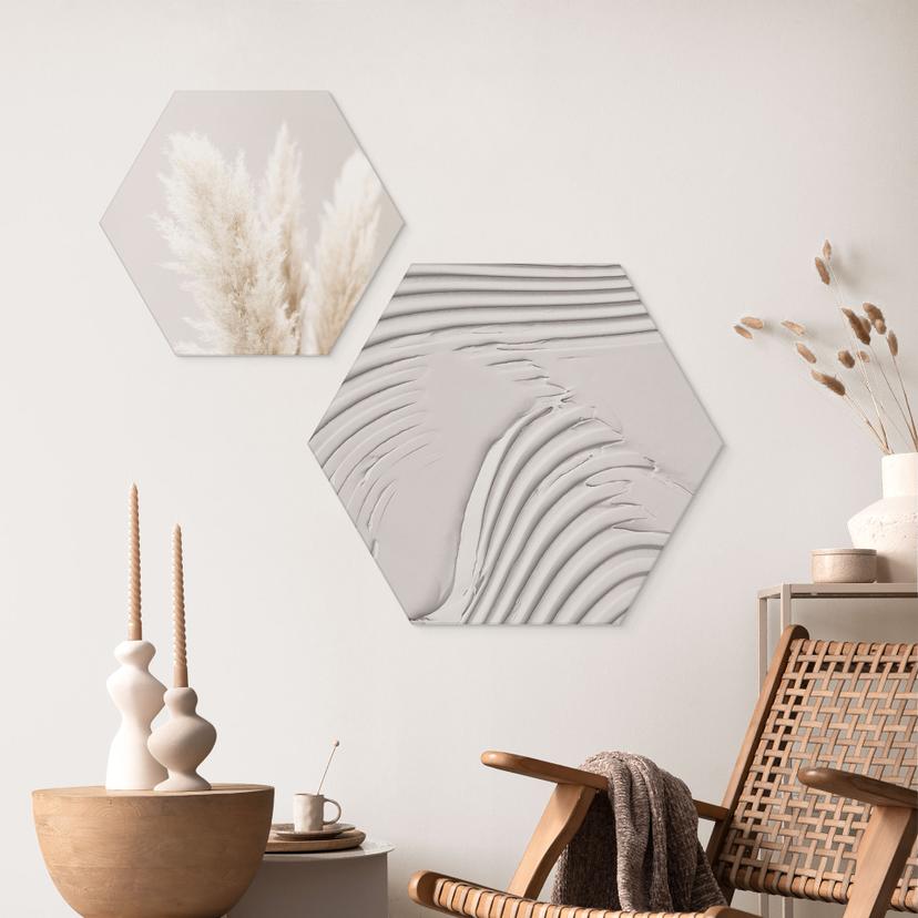 Stampe per pareti esagonali Strutture morbide in beige - Pictufy Studio - Alu-Dibond