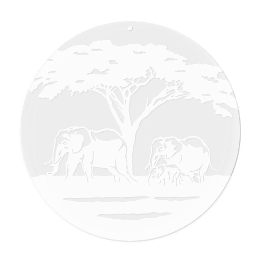 Stampa su acrilico, quadro per finestra da appendere Famiglia di elefanti in Africa - Rotondo