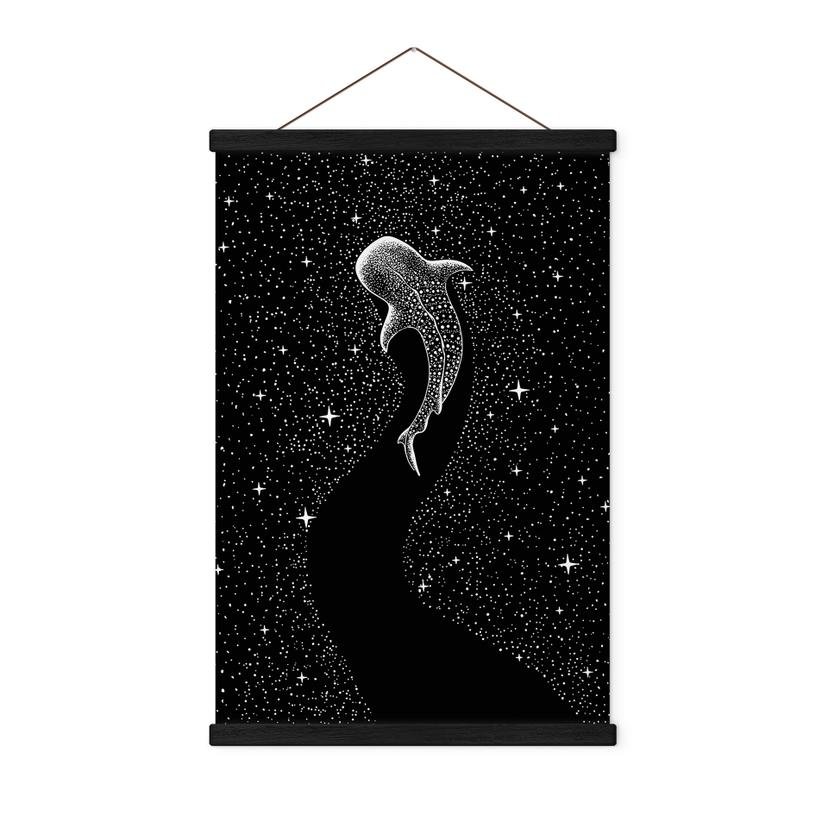 Póster de tela tiburón ballena en el océano de estrellas - Cakir