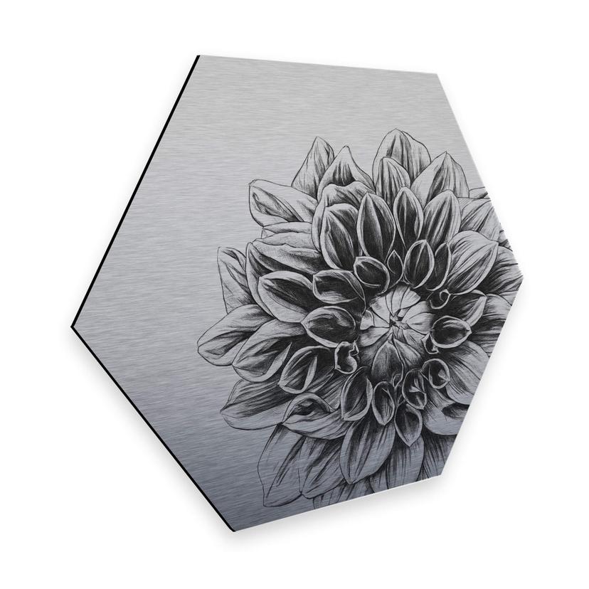 Hexagon - Alu-Dibond Zilver effect Kools Dahlia